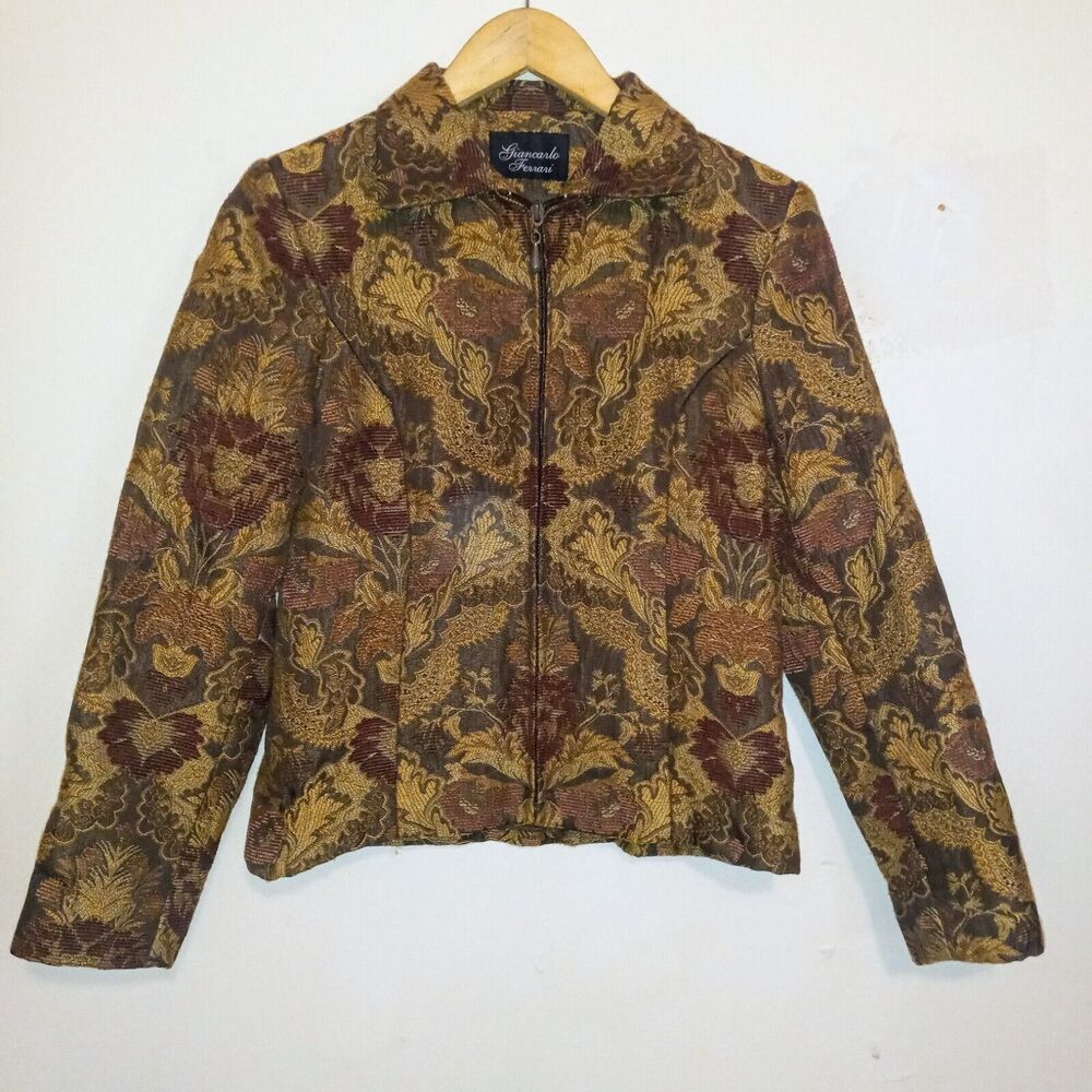 Vintage Giancarlo Ferrari Tapestry Jacket-Size 4-Full Zip-Lined-Boho-90s